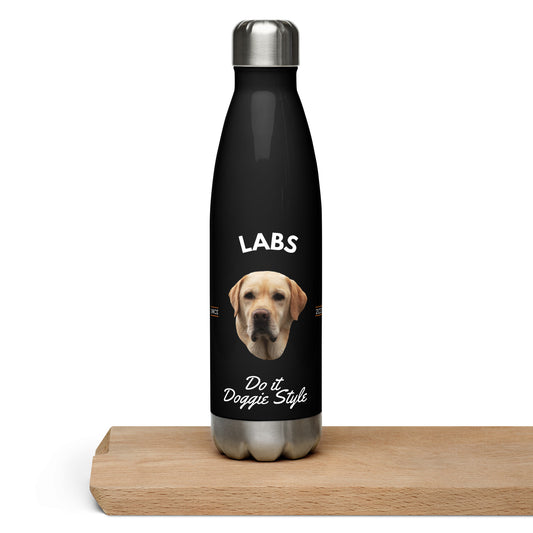Yellow Labs - Black Water Bottle (Labs Do It Doggie Style)