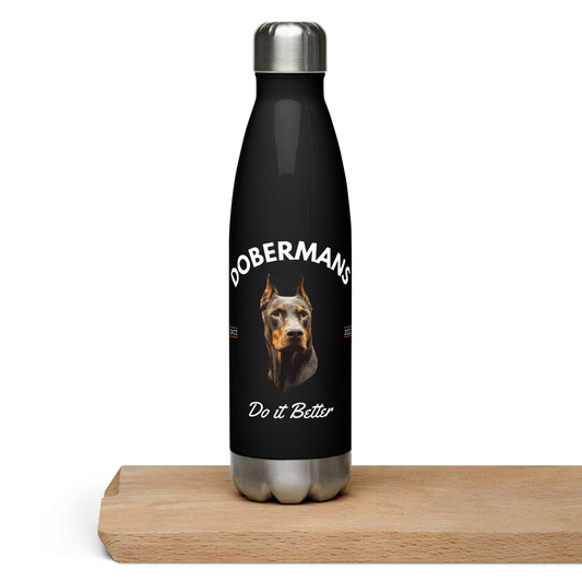 Red Dobermans - Black Water Bottle (Dobermans Do It Better)