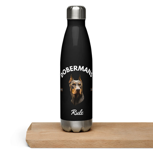 Red Dobermans - Black Water Bottle (Dobermans Rule)